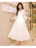 Dress Summer New Style Women's Lace V-Neck Slim Waist Dress Korean Style Dress Vacation Women's Beach Dress