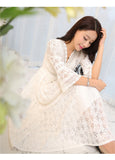 Dress Summer New Style Women's Lace V-Neck Slim Waist Dress Korean Style Dress Vacation Women's Beach Dress