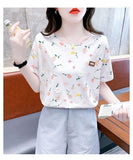 Short-sleeved T-shirt Women's Top Summer New Loose plus size Small Fresh Design Sense Niche T-shirt Floral Shirt