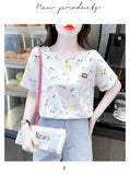 Short-sleeved T-shirt Women's Top Summer New Loose plus size Small Fresh Design Sense Niche T-shirt Floral Shirt