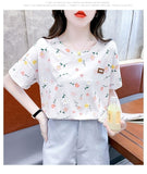 Short-sleeved T-shirt Women's Top Summer New Loose plus size Small Fresh Design Sense Niche T-shirt Floral Shirt