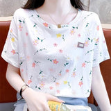 Short-sleeved T-shirt Women's Top Summer New Loose plus size Small Fresh Design Sense Niche T-shirt Floral Shirt